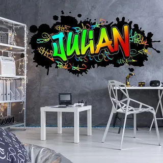Tjapalo® v78 Graffiti Wandtattoo Graffiti Wandtattoo Kinderzimmer Neon Bilder personalisiert Jugendzimmer Deko Wanddeko, Größe: B120xH58cm