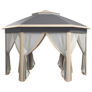 Outsunny Faltpavillon, Grau, Metall, Polyesterstoff, Mesh , Beige , 405x285x405 cm , Sonnenschutz, Pavillons
