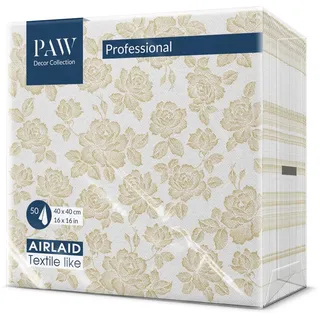 PAW - Servietten aus Airlaid - Stoffähnlich (40 x 40 cm) I 50 Stück I Ideal für Hochzeit, Taufe, Kommunion, Geburtstag I Stoffservietten - Ornament, Gold, Rosen I Farbe: Subtle Roses (gold)