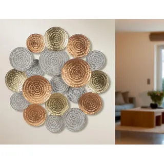 Casablanca modernes Design Casablanca Wandrelief Orient Metall goldfarben kupferfarben weiß metallische Optik Kreismotiv rund Ø 61 cm Tiefe 6 cm Wanddeko Kunst Dekoration Wohnaccessoire