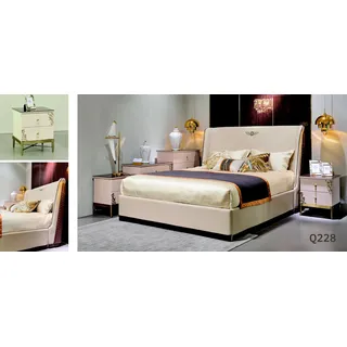 Polsterbett Doppelbett Designer Bett Ehebett Schlafzimmer Lederbett Neu Betten - Beige