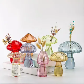 Cunno Pilzvase, Pilzform, Knospenglasvase, bunt, transparent, Hydrokultur-Pflanzenvase, Terrarium, Vase, Blumentopf für Zuhause, Büro, Desktop-Dekoration (kleine Löcher)