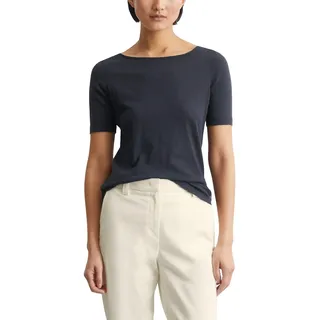 Marc O'Polo Damen T-Shirt aus Bio-Baumwolle mit U-Boot-Ausschnitt, Blau (Manic Midnight), XXS