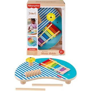 Fisher-Price Holz-Musiktisch mit 3 Percussion-Instrumenten, mehrfarbig, HXT91