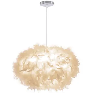 iDEGU Moderne Pendelleuchte, 45 cm Hängelampe aus Federn Oval Lampenschirm E27 Deckenleuchte Kronleuchter für Schlafzimmer, Wohnzimmer (Weiß)