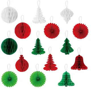 LIANRISES 15 Stück Weihnachten Wabenball, Premium Wiederverwendbare Weihnachtsdeko, Papier Weihnachtsbaum, Weihnachtsschmuck Pappe, Honeycomb Weihnachtskugel, 3D Aufhängen