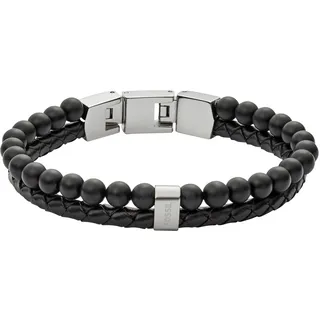 Fossil Edelstahl-Lederarmband Schwarz & Silber JF02763040 Größe 18