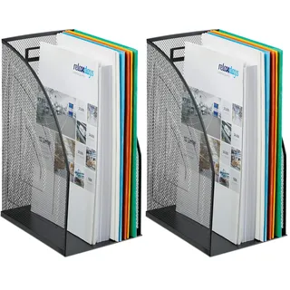 Relaxdays Stehsammler Metall, DIN A4, Stehordner breit, Mesh, Zeitschriftensammler Büro, HBT: 32 x 16 x 24,5 cm, schwarz (Packung mit 2)