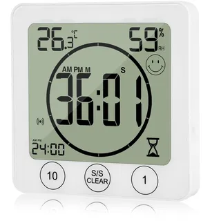 VORRINC Badezimmeruhr Digital Wecker Uhr Badezimmer Dusche Saugnapf Shower Clock mit LCD Display Luftfeuchtigkeit Temperatur Wanduhren,Countdown Timer Für Dusche Küche