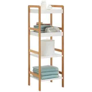 Xora Badezimmerregal , Naturfarben, Weiß , Holz, Holzwerkstoff , Bambus , massiv , 36x110x33 cm , Badezimmer, Badezimmerregale, Badregale