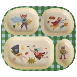 Rice Melamin Kinderteller mit 4er Einteilung - grün - Hero Print