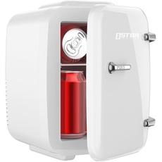 Tiastar Mini Tragbarer Kühlschrank, 4 Liter /6 Dosen Getränke & Hautpflege Mini-Kühlschrank für Schlafzimmer, Auto, Büro Schreibtisch, zwei Gänge - Kühler und Wärmer (Weiß)