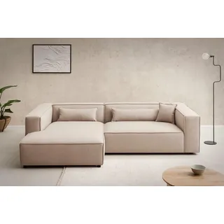 LeGer Home by Lena Gercke Ecksofa »PIARA XXL, Big-Sofa in Cord oder Leinenoptik, L-Form, mit Kedernaht«, wahlweise Ottomane rechts/links, schwarze Füße, extra tiefe Sitzfläche, beige