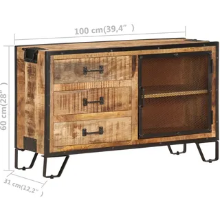 vidaXL Sideboard 100×31×60 cm Raues Mango-Massivholz