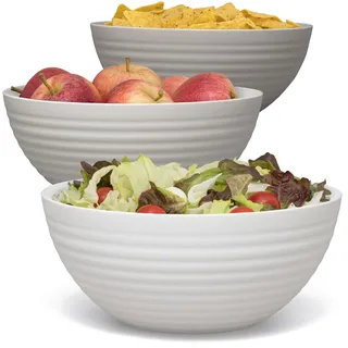 Hausfelder Salatschüssel Beige 3er Set Groß 3,3L - Servierschüssel Kunststoff BPA-frei - Schüsseln für Salat Chips Snacks Camping - Bowl stapelbar