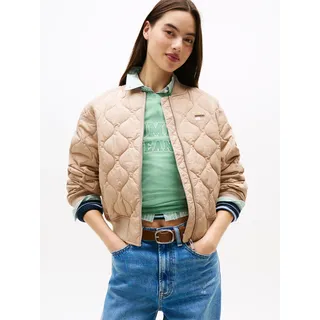 Bomberjacke TOMMY JEANS "TJW QUILTED BOMBER", Damen, Gr. XL (42), malted milk, Web, Obermaterial: 100% Nylon, unifarben, regular fit, Rippbündchen, Jacken Bomberjacke