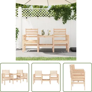 The Living Store Gartenbank mit Tisch 2-Sitzer Massivholz Kiefer - Braun