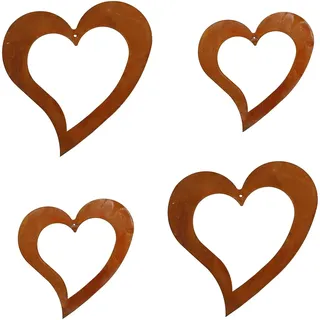 Rostikal Rost Deko Herz 4er Set - Handgefertigte Edelrost-Hänger aus Metall - Robust & Wetterfest - Nachhaltige Frühlingsdeko für Garten, Balkon, Wohnzimmer & Fenster