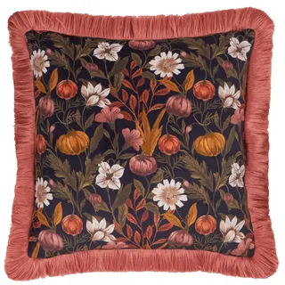 furn. Wylder Autumn Garden Polyestergefülltes Kissen (Rose - 45x45cm) | Herbstlich Handbemalt Floral Kürbis Samt Kontrastierende Fransen Cottage Dekoratives Kissen