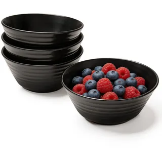 BUERPINKING 4/6er Schüssel 20cm Groß Schwarz Bowl Schüssel Unbreakable Salatschüssel Schalensets Suppenschalen aus Kunststoff für Aufnehmen von Suppe, Ramen, Mikrowellen - 1200ml (4er)
