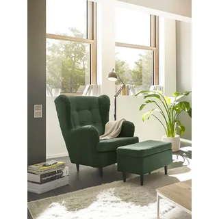 ed exciting design Ohrensessel Oskar Polyester 78 x 102 x 98 cm Dunkelgrün mit Massivholzfüßen
