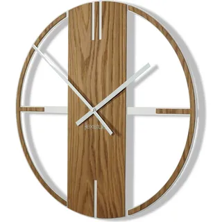 Metallwanduhr Eiche Unique für Wohnzimmer, Schlafzimmer, Büro, 50 cm Durchmesser, modernes Design - Braun