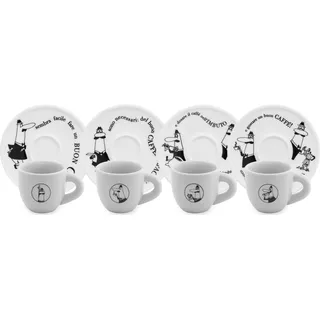 BIALETTI Espressotasse »Carosello«, (Set, 8 tlg.), mit dem unverwechselbaren Bialetti-Männchen, 8-teilig, je 80 ml, weiß