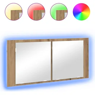 LED Spiegel-Schrank mit Regal Artisan-Eiche 100 x 12 x 45 cm - Braun