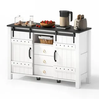 Redom Sideboard im Landhausstil mit 2 Schiebetüren und 3 Schubladen, Mdf, 120/40/80 cm, Weiß , Holzwerkstoff , 120x80x40 cm , Kleinmöbel, Kommoden, Sideboards