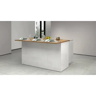 Dmora - Kücheninsel Patrizio, Mehrzweckschrank, Küchenzeile Schrank, Zusätzlicher Tisch, 100% Made in Italy, 155 x 90 x 90 cm, glänzendes Weiß und Eiche