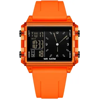 findtime Rechteckige Armbanduhr Sportuhr Digital Analog Silikonarmband Farbige Digitaluhr Herren Damen Teenager Uhr Coutdown Stoppuhr Dualzeit 5ATM Wasserdicht Designer