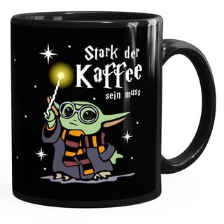 Moonworks® Kaffee-Tasse Baby-Yoda Spruch lustig Stark der Kaffee sein muss Geschenk Kaffeeliebhaber Bürotasse schwarz standard