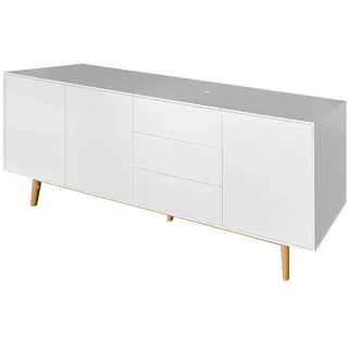 Mid.you Sideboard , Weiß, Eichefarben , Holzwerkstoff , Eiche , furniert , 3 Fächer , 3 Schublade(n) Schubladen , 200x80x45 cm , Beimöbel erhältlich, stehend , Holzmöbel, Kommoden Holz, Sideboards Holz