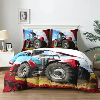 Yzehomijia Bettbezug Traktor 140×200cm, Traktor Bettwäsche Set Traktor für Kinder, 1 Mikrofaser Bettbezug + 2 Kissenbezüge 65x65 cm (T3×140)