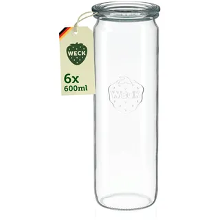 Weck Gläser 550ml – 6er Set mit Deckeln – Zylinderform – robuste, stapelbare Einkoch- & Einweckgläser - ideal für Meal Prep, Overnight Oats, Dessert & Marmelade – wiederverwendbar – Made in Germany