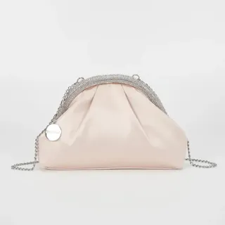 CLUTCH-Tasche Aus Satin Mit Strassrand Rosa  -  Mimi Mua
