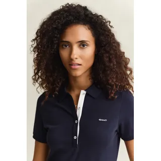 Poloshirt GANT "SLIM CONTRAST COLOR", Damen, Gr. XXL, evening blau, Single Jersey, Obermaterial: 97% Baumwolle, 3% Elasthan, unifarben, slim fit normal, Rundhals, eingesetzt gerader Abschluss, Shirts Poloshirt, Slim fit mit Polokragen, Topseller