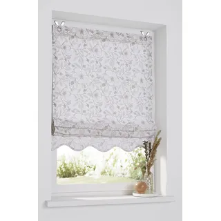 Faltrollo Finja aus Baumwoll-Stoff, dekorativer Volant mit Paspel, Blumenmuster, Landhausstil Größen: Breite 100 cm x Höhe 140 cm