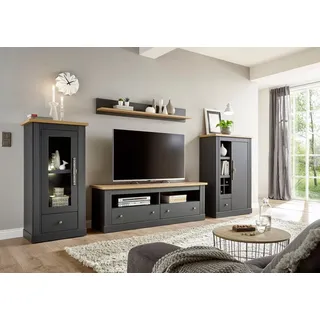 OTTO home "Sherwood, Anbauwand im Landhausstil, Komplettset, Wohnzimmer-Set", Set, 4 Stk. tlg., dunkelgrau, wotan eiche),