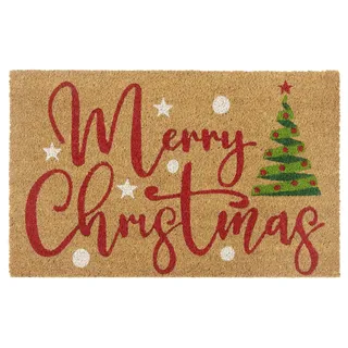 HANSE HOME Kokos Fußmatte Weihnachten - rutschfeste Schmutzfangmatte Natur für Innen, Fußabtreter Merry Christmas Tree Kokosfaser Kokosmatte für Eingangsbereich & überdachten Außenbereich - 40x70cm