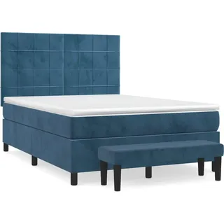 vidaXL Boxspringbett mit Matratze Dunkelblau 140x190 cm Samt - Blau