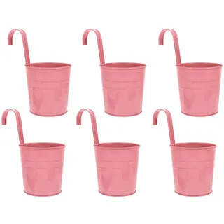 DECHOUS 6 Pack Hängenden Metall Blumentopf Eisen Wand Pflanzer mit Abnehmbaren Haken Kleine Rosa Blume Eimer für Geländer Zaun Balkon Garten im Freien Außendekoration