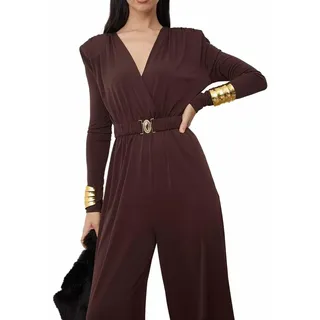 TRENDYOL Brown Double-Breasted Collar Belt Detailed Shoulder Pad Piece Knitted Stylish/Night Jumpsuit Tpraw26Tu00001