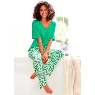 s.Oliver Pyjama 2 tlg. mit floralem Ethno-Muster, grün, ecru gemustert