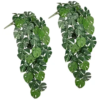 Briful Künstliche Hängepflanzen Set – 2er Pack Kunstpflanzen Hängend mit Monstera Deliciosa – Grüne Deko für Wohnzimmer, Bad, Balkon – Rankenpflanzen