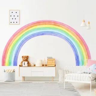 Supzone Wandtattoo Regenbogen XXL (210x108cm) Aquarell Wandaufkleber | Aquarell Großer Regenbogen Mädchen Wandsticker für Mädchenzimmer Kinderzimmer Babyzimmer Schlafzimmer Türen Wanddeko