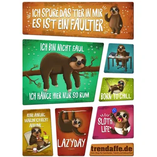 Faultier Kühlschrankmagnete 7er Set mit Faultiermotiven und Spüchen Trendtier