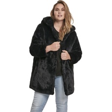 Bild von Ladies Hooded Teddy Coat aus Fake Kaninchenfell, Damen Mantel mit Kapuze und Seitentaschen, black, XL