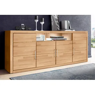 Home Affaire Sideboard HOME AFFAIRE "Logo,200cm breit,42 cm tief,Fronten Massivholz,11 Fächer", beige (kernbuche teilmassiv), B:200cm H:80cm T:42cm, Holz teilmassiv, Sideboards, Sideboard, Kernbuche massiv, Holzwerkstoff, 4Türen,11 Fächer,Böden versetzbar, Topseller