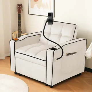 okwish 3-in-1 Ausziehbares Einzel-Schlafsofa – Mit Getränkehaltern und Handyhalter, Sofa-Liegestuhl, Schlafstuhl, Sessel, perfekt für kleine Räume,83*167*76cm, Beige - Beige
